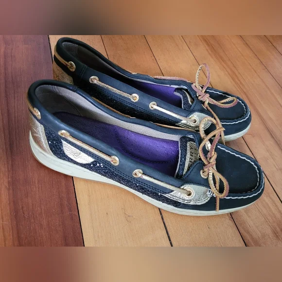 Sperry Topsider Black Sequins and Gold 1-Eye Boat Shoe - Picture 3 of 10